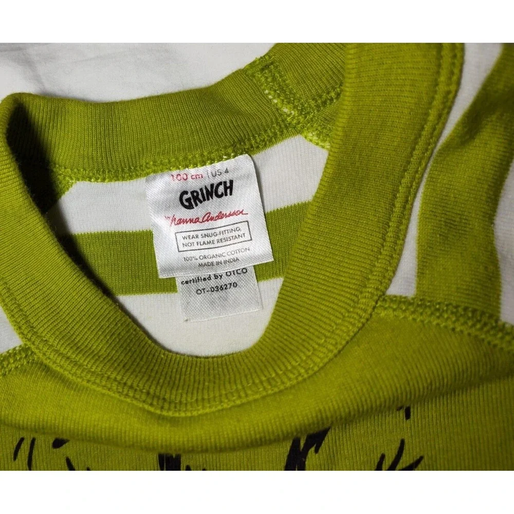 Hanna Andersson Sz 4 Boy Long Sleeve Grinch Pajama‎ Top Green Stripe Organic 100